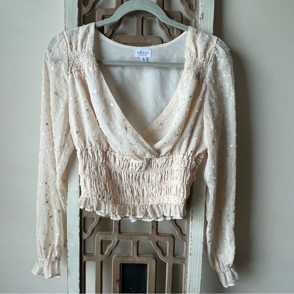 Le Lis Cream Puff Sleeve Wrap Blouse